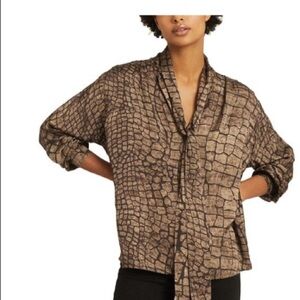 Reiss Jessie Snake Print Tie Neck Top Blouse 4